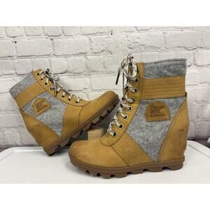 Sorel Boots Womens 8.5 Lexie Wedge Booties Brown Leather Lace Up NL3376-224